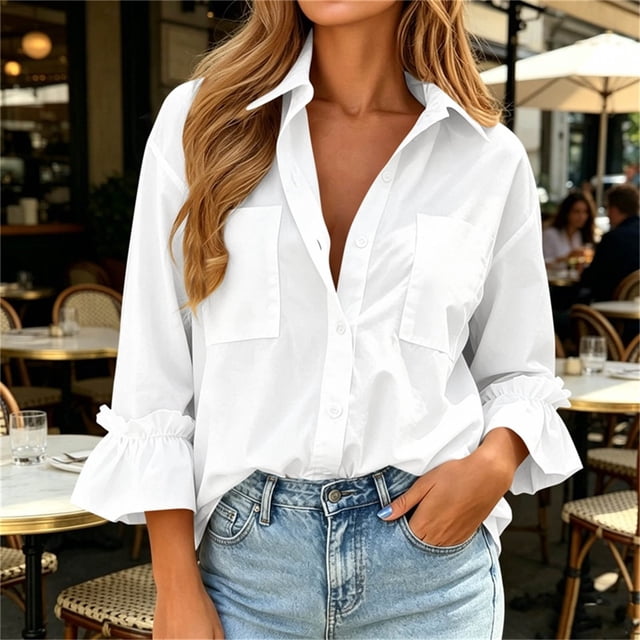 Neewe Women's Long Sleeve Plain Round Neck Sweatshirt Casual Loose Lightweight Pullover Tops with Fall