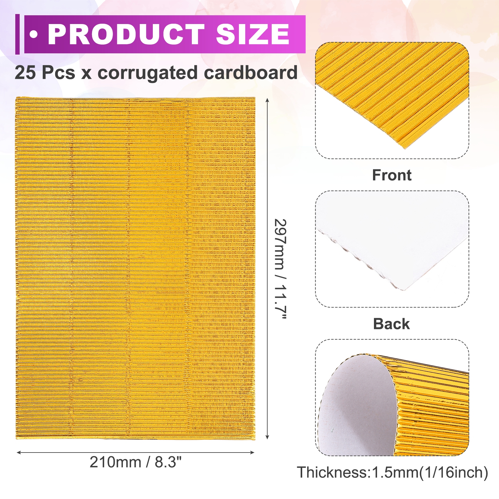 Uxcell 25 Sheets A4 Luminous Gold Metallic Corrugated Cardboard Paper,8.3 inch  x 11.7 inch Shiny Corrugated Paper for DIY Art Crafts, Scrapbooking, Gift Box