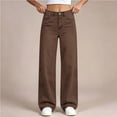 thumbnail image 6 of Spazoro Girls Wide Leg Pants with Pockets, Button Closure Solid Color Stretchy Loose Fit High Waist Faux Denim Casual Trousers Brown Size 9-10, 6 of 9