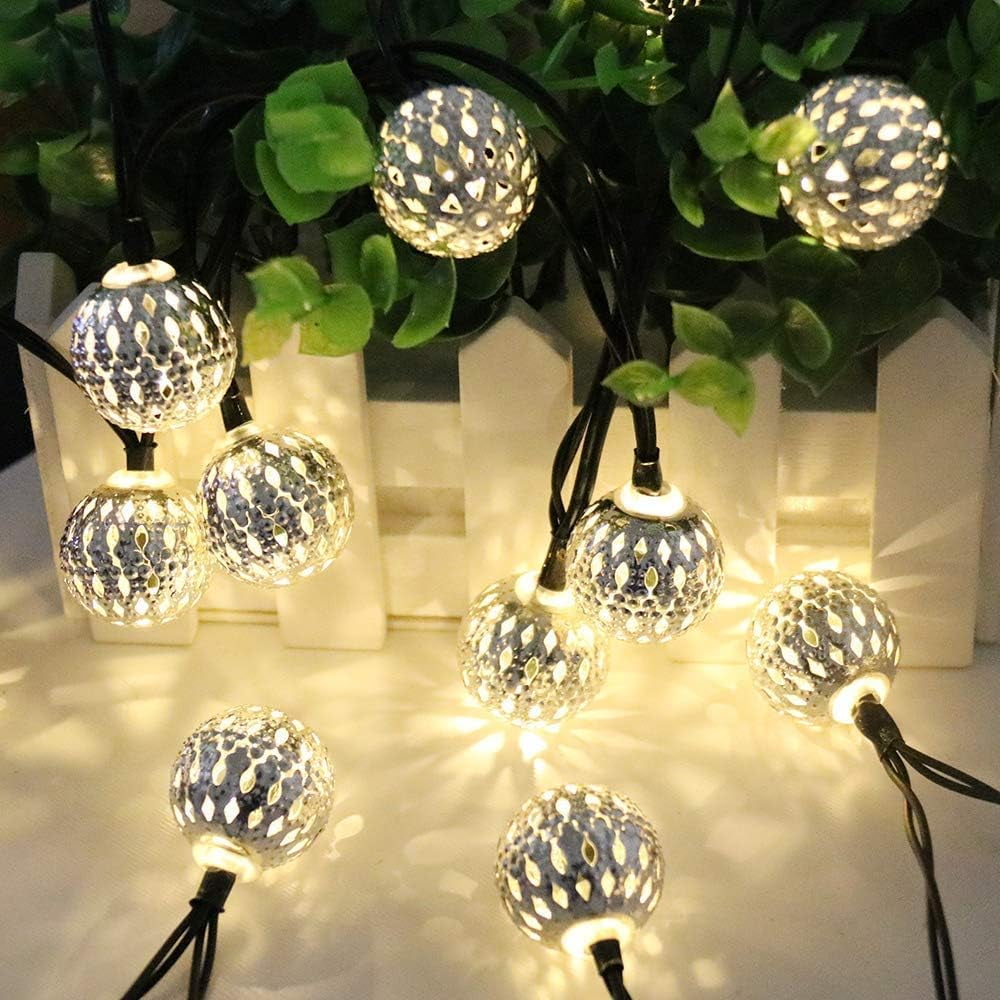 Moroccan String Light, 3.5m 12LED Solar Moroccan Ball Outdoor String Lights Solar Metal Ball Lights Waterproof for Garden