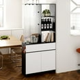thumbnail image 2 of Advwin Modern Room Divider Storage Cabinet with Ripple Glass Panel, Display Shelves, Drawers & Magazine Racks, Freestanding Shoe Organizer for Entryway, Dining Room, Living Room, Black+White, 2 of 12