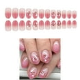 thumbnail image 2 of 24 Pcs Simple Artificial Nails Short Round Full Covers False Nails Glittering on Nails Peach Blossoms Press On Nails, 2 of 8