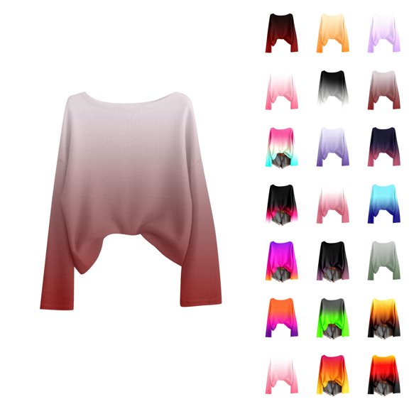Oversized Sweaters for Women Long Sleeve Gradient Color Crewneck Drop Shoulder Pullover Sweater Knit Tops