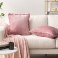 thumbnail image 2 of PAVILIA Blush Pink Throw Pillow Covers with Pom Pom 20x20 Set of 2, Decorative Pillow Cases for Bedroom Aesthetic, Small Throw Pillows Set for Bed, Velvet Euro Plush Cushion Covers for Sofa Couch, 2 of 8