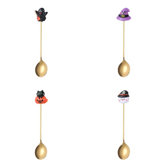 Halloween Coffee Spoons 4pcs Stainless Steel Pumpkin Witch Hat Ghost Dessert Teaspoon for Party Table Decoration Espresso Stirring Ice Cream Tea Sugar Mixing Kitchen