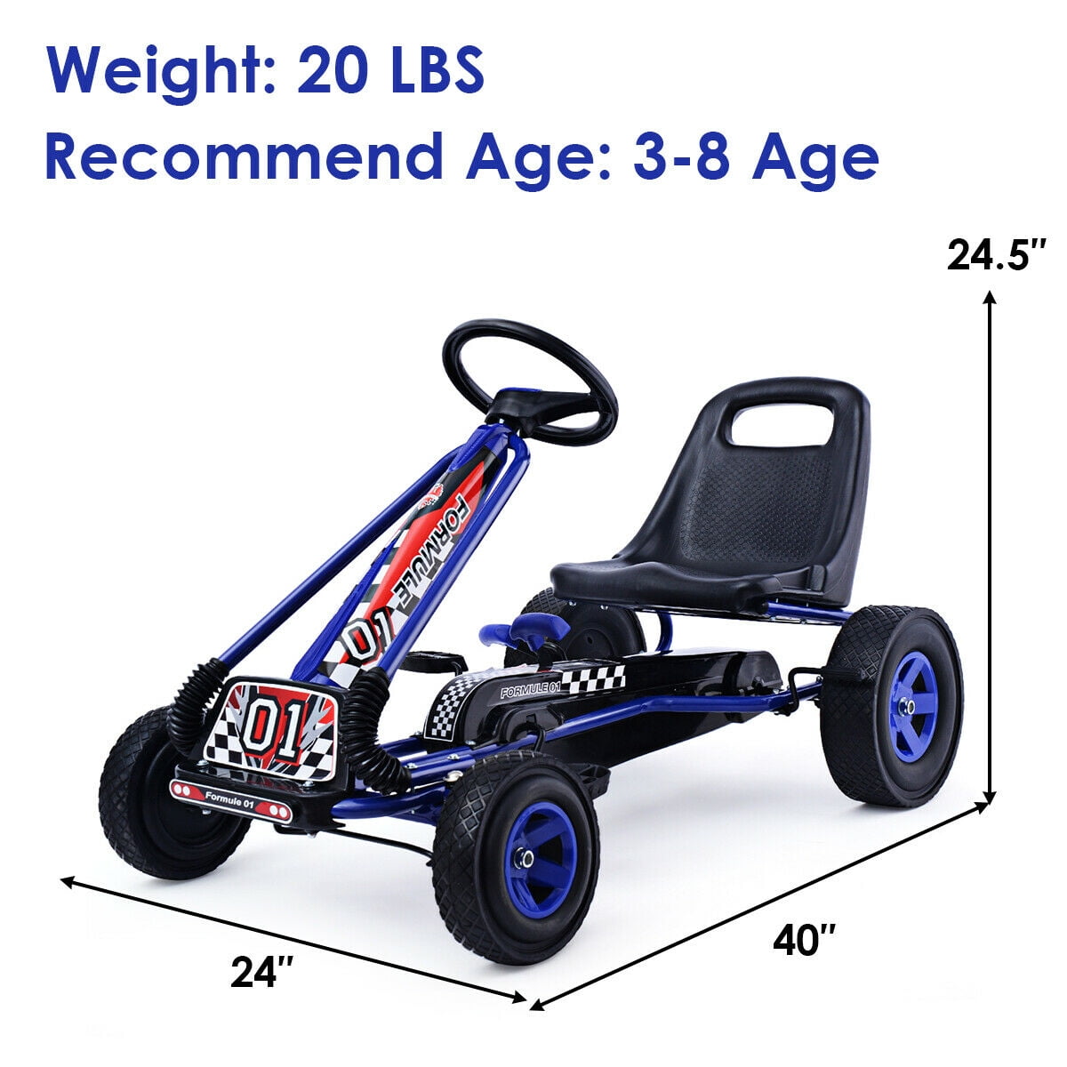 Pedal Powered Ride On Toys with Rear Wheel Drive System 4 Wheels with Anti-Slip Strips for Boys and Girls Age 3 to 7 Years Old Blue Costzon Pedal Go Kart 34.5 x 18 x 20.5 