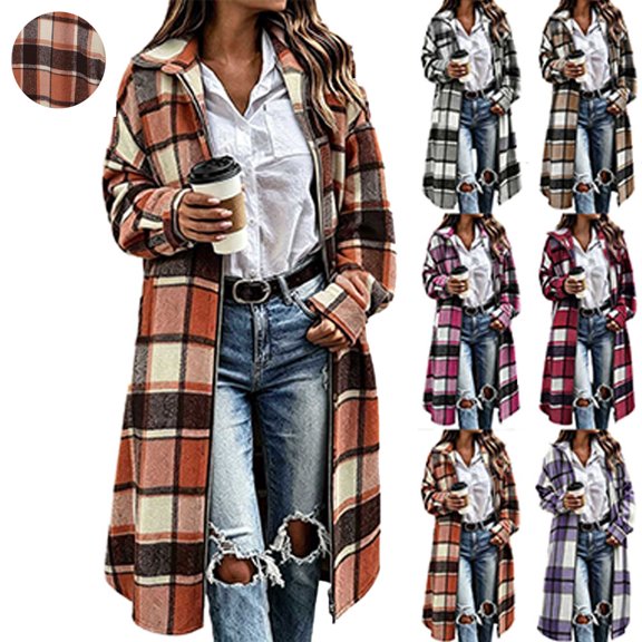 Plaid Jacket Dqueduo Women's Color-Block Double-Zip Hooded Cardigan Coat – Long Sleeve Outdoor Jacket Khaki L