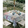 thumbnail image 2 of Sea Turtle Coastal Outdoor Tablecloth with Umbrella Hole, Summer Coral Ocean Gray Blue Wooden Spillproof Waterproof Outdoor Table Cover, Patio Tablecloths for Party/Garden/Picnic, Square 60"x60", 2 of 9