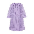 thumbnail image 4 of XFLWAM Women's 2 Piece Dress Outfits Solid Color Crew Neck Sleeveless Dress Lace Hollow Out Long Sleeve Cardigan Casual Sets Purple XL, 4 of 5