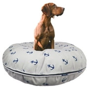 Bessie and Barnie Water Resistant Navy Anchor Indoor / Outdoor Durable Bagel Pet / Dog Bed with Removable Cover