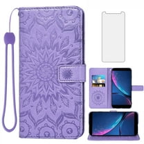Asuwish Compatible with Hot Pepper Serrano 3 Wallet Phone Case and Tempered Glass Screen Protector Flip Credit Card Holder Stand Mandala Flower Cell Cover for HPP-L55B HPPL55B Women Men Purple