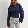 thumbnail image 7 of Dyfzdhu Long Sleeve Shirts For Women New Solid Color Round Neck Front Shoulder Wide Sleeve Waist Cinching Long Sleeved Personalized Womens Blouses, 7 of 7