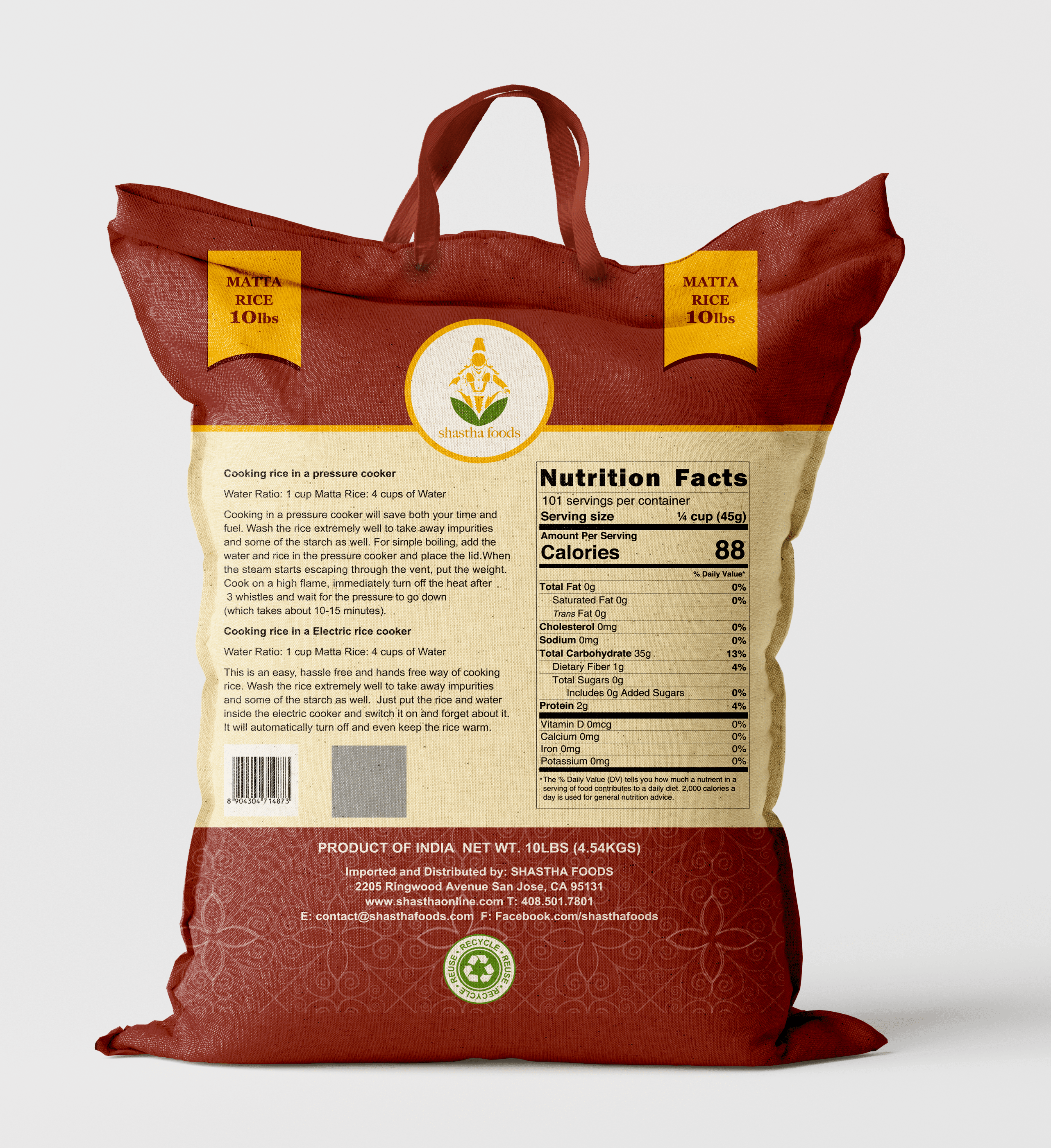 Shastha Foods Matta Rice Rose Matta Red Rice, 10 lbs (4.54 Kgs) pack of 1, Natural Flavor, Gluten Free