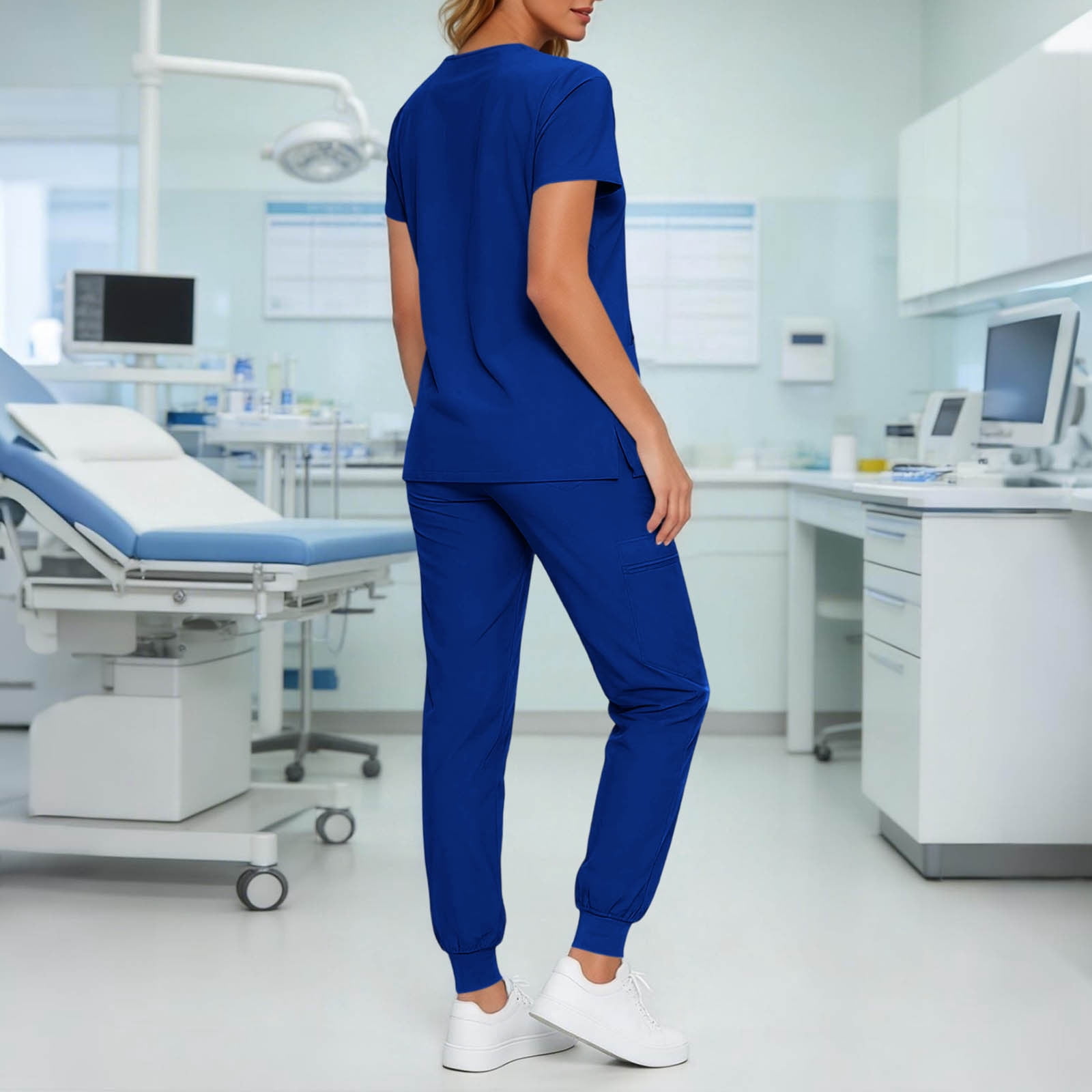 Scrubs for Women Set V-Neck Scrub Top Stretch Jogger Pants Stretchy Scrub Set Womens Workwear Nursing Uniform