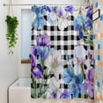 thumbnail image 3 of Spring Floral Shower Curtain, 48" x 72", Watercolors Purple Blue Iris Flowers Black Plaid Waterproof Bathroom Curtain Washable Shower Curtain Set with 12 Hooks, 3 of 9