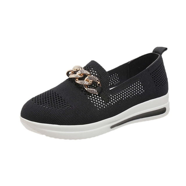 Zapatos para mujer, planos de moda para mujer, zapatillas suaves con decoración de cadena metálica, zapatos casuales para correr, botas vaqueras