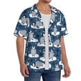 thumbnail image 2 of Uemuo Snow Penguin Pattern Cotton Linen Short Sleeve Shirts,Casual Lightweight Button Down Shirts,Vacation Beach Summer Tops-Medium, 2 of 7