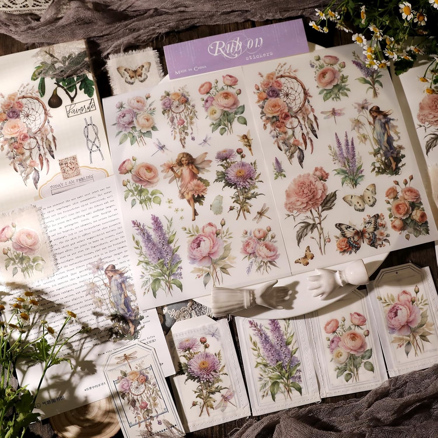 CATaireen Rub on Transfer Stickers Fit Paper Wood Fabric Fairy Elements Scrapbooking Supplies Art Collage Card Making Vintage Junk Journal Set for Adults