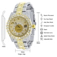 thumbnail image 5 of 2 Tone Gold Finish Simulated Diamond Solid Steel Back Solitaire Bezel & Band Men's Watch 40mm W/Date Function, 5 of 6