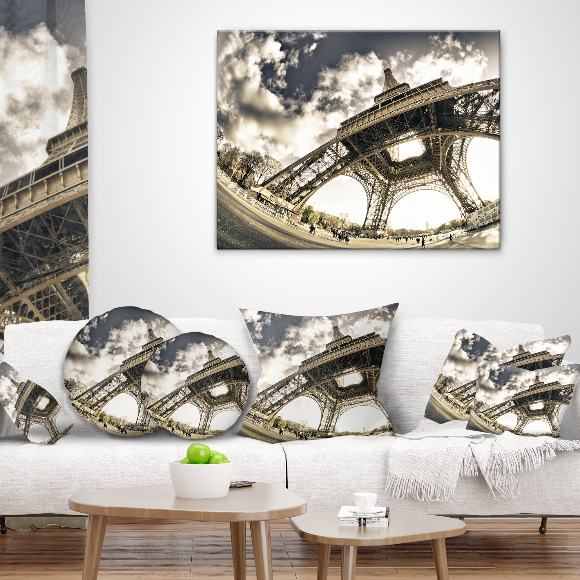 Designart Paris Eiffel Towerin Sunny Winter Morning - Throw Pillow - 12x20