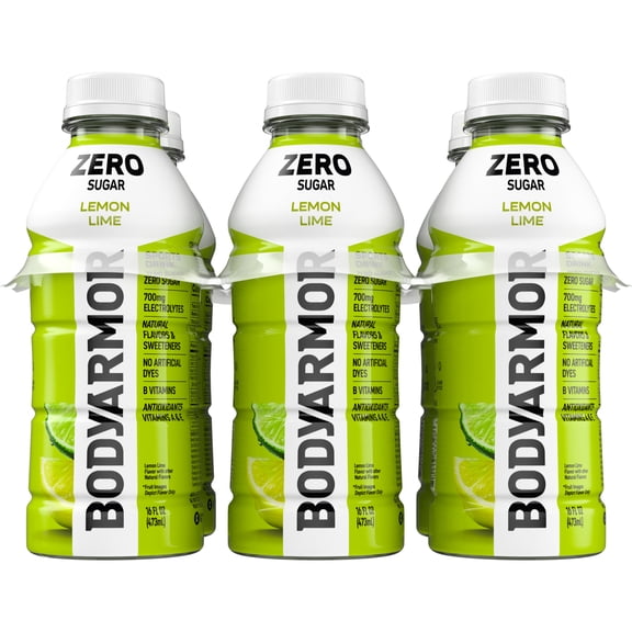 BODYARMOR Zero Sugar Lemon Lime Electrolyte Sports Drink, 16 fl oz, 6 Pack Bottles
