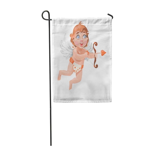SIDONKU Adorable Baby Cupid in Diaper with Hearts and Beautiful Bow Garden Flag Decorative Flag House Banner 28x40 inch