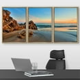 thumbnail image 2 of wall26 - 3 Piece Framed Canvas Wall Art - Sunset at California Beach - Modern Home Art Stretched and Framed Ready to Hang - 16"x24"x3 NATURAL, 2 of 5