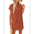 thumbnail image 2 of Vestido Camisero Informal de Verano para Mujer, de Algodón y , con Escote en V, Botones, Corta y Cintura Holgada, Color Naranja y Rojo Talla M, 2 of 7