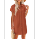 thumbnail image 2 of Vestido Camisero Informal de Verano para Mujer, de Algodón y , con Escote en V, Botones, Corta y Cintura Holgada, Color Naranja y Rojo Talla M, 2 of 7