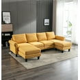 thumbnail image 2 of 108.66inch U-Shaped Sectional Sofa Couch, Convertible Modular Sofa Set with Chaise and Ottoman, Linen Upholstered Living Room Sofas with Padded Cusions and Arms, Free Combination, Yellow, 2 of 7