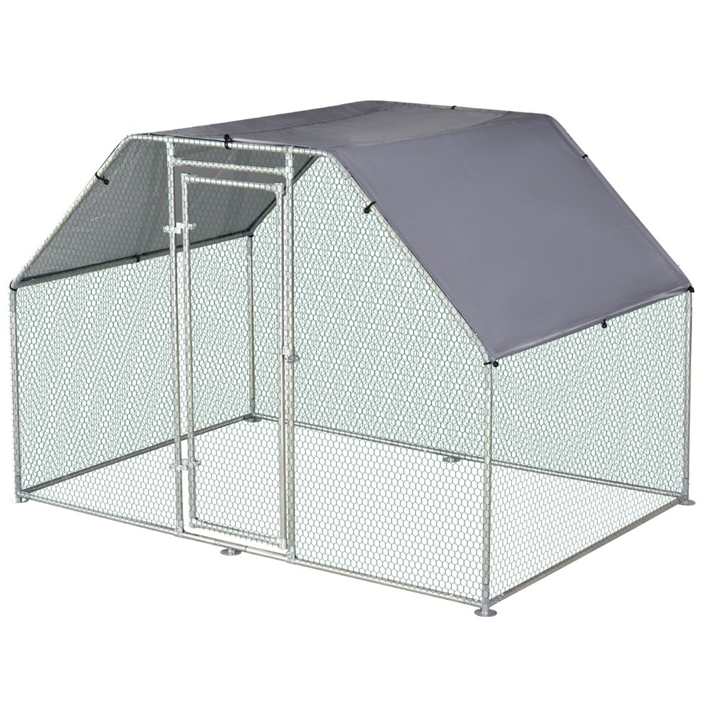 PawHut Galvanized Metal Chicken Coop Cage with Cover, WalkIn Pen Run