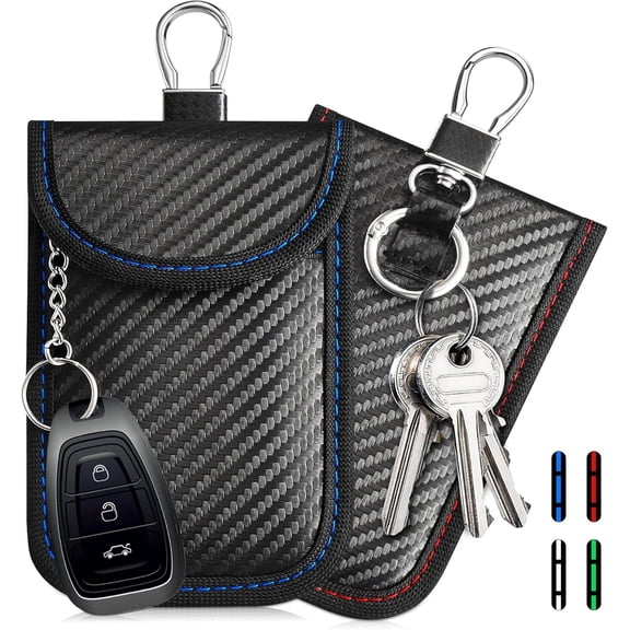 MJMJ 2 Pack Faraday Pouch for Key Fob, RFID Signal Blocking Bag, Car Key Fob Protector, Anti-Theft Shielding Case Blocker (Red blue)