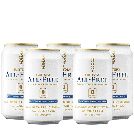 Suntory All-Free Non-Alcoholic Beer: Refreshing Brew, 0.00% Alc., 0 Calories 11.8 Fl Oz Each | 5 PACK