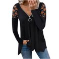 thumbnail image 2 of T-Shirt à Manches Longues Femme Mode Automne Blouse Solide Zip Tops, 2 of 5