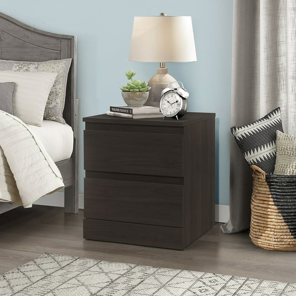 Brindle Low Profile Nightstand with 2 Drawers and USB, Espresso, by