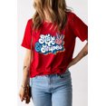 thumbnail image 5 of ABPHQTO Camiseta con cuello redondo y estampado gráfico de 2 estrellas y rayas rojas para mujer, 5 of 5