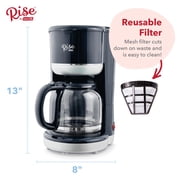 Rise By Dash Drip Coffee Maker, Reusable Mesh Filter Basket, Glass Carafe, 10 Cups - Black