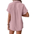 thumbnail image 5 of Women'S Cotton Button Down Shirt Rolled Cuffed Short Sleeve Blouse Ladies Casual V Neck Beach Tops Pink L, 5 of 9