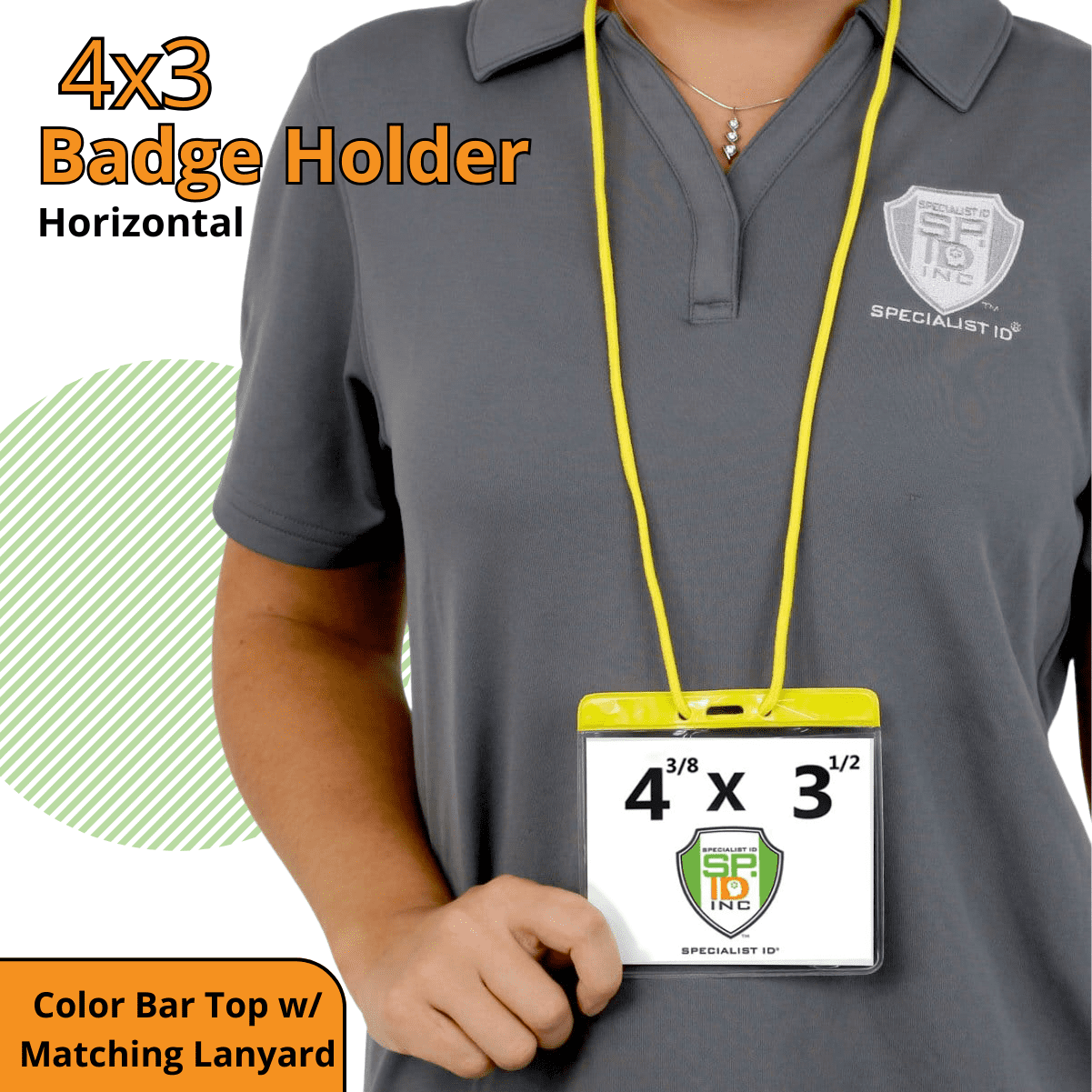 Bulk 100 Pack - Color Badge Holder Horizontal with Lanyard - Extra Large Color Top Card Sleeve (4 1/2 X 3 1/2 - Max Insert) w/ Solid Color Neck Cord for Events / Conventions by Specialist ID (Black)