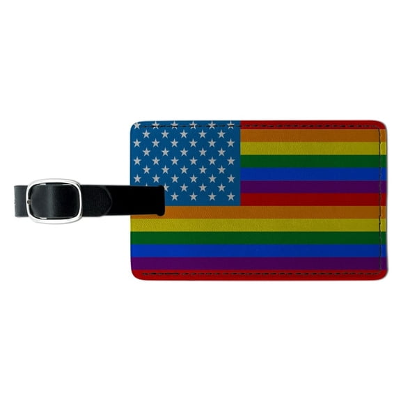 Gay Pride American Flag Rainbow Rectangle Leather Luggage Card Suitcase Carry-On ID Tag