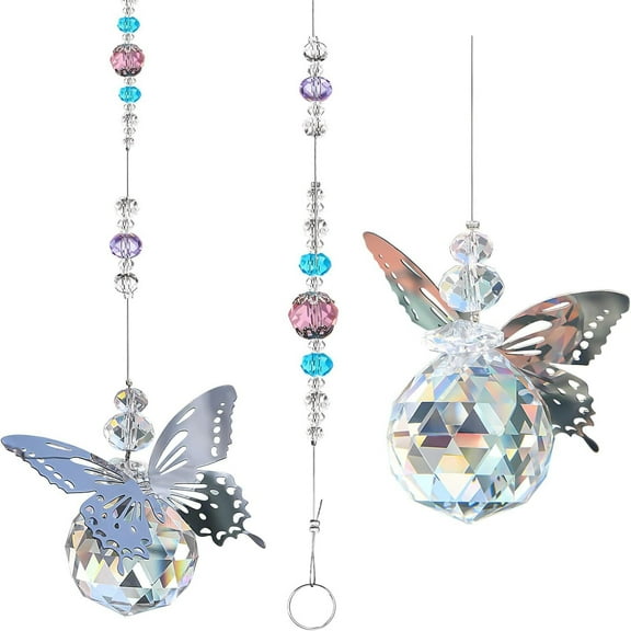 Hiziwimi 2PCS 30mm Crystal Suncatcher Prism with Butterfly Design, Hanging Window Rainbow Maker with Chain for Home Decor,  Gift Box Packed for Weddings, Parties, Car, and Christmas Decoration