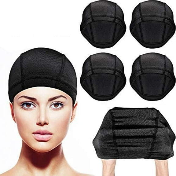 5 Pack Dome Caps Stretchable Wigs Cap Spandex Dome Wig Caps For Men Women (Clear Black)