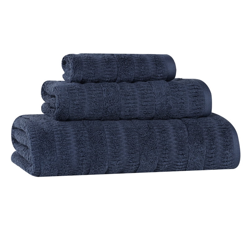 Superior Mika Smart Twist Cotton Medium Weight 3 Piece Towel Set, Quick Dry Towels, Navy Blue