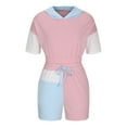 thumbnail image 4 of REORIAFEE Outfits for Women 2023 Summer Sets Retro Comfortable Sweatsuits Gym Sets Women Fashion Sexy Summer Casual Hooded Short Sleeve Panel Lace Up Pocket Tank Top Shorts 2 Piece Set Pink L, 4 of 6