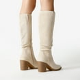 thumbnail image 4 of BURUDANI Women's Suede Knee High Boots Pointed Toe Comfortable Chunky Block Heel Side Zipper Riding Boots Beige Size 11, 4 of 7