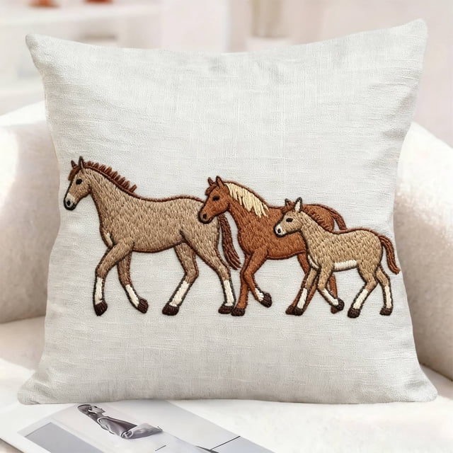 Funda de cojín bordada navideña con animales, funda de cojín de punto con caballos acogedores para sofá o sillón, funda de cojín rústica de caballos de granja, funda de cojín para mesilla de noche, s