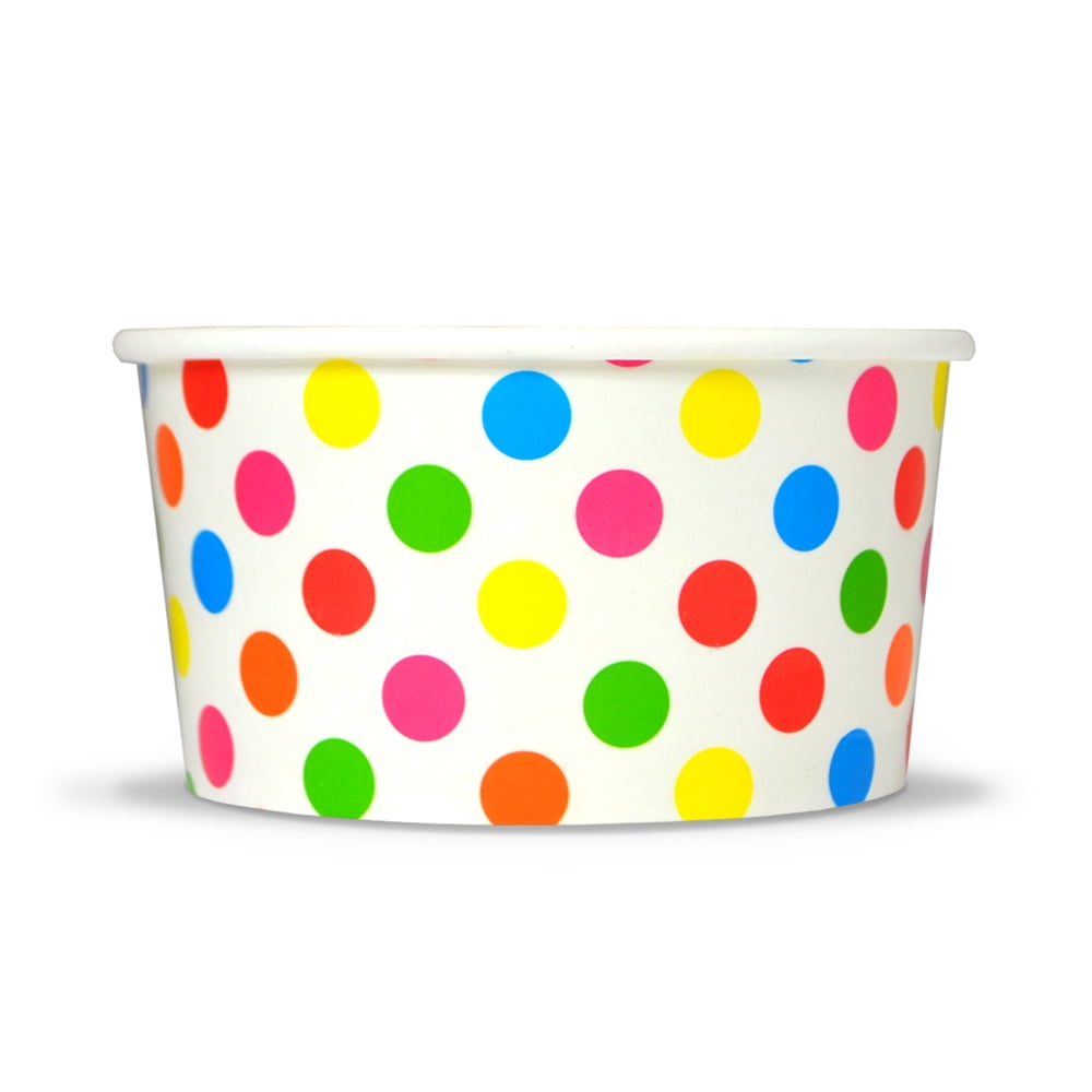 Rainbow Paper Ice Cream Cups 6 oz Polka Dotty Dessert Bowls Comes