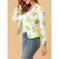 thumbnail image 6 of MODA NOVA Juniors Allover Long Sleeve Notched Lapel Open Front Blazer White-Lemon L, 6 of 7