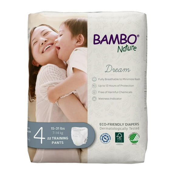 Bambo Nature Toddler Training Pants, Unisex, Size 4, 14 to 31 lbs, 22 Count, 1 Pack