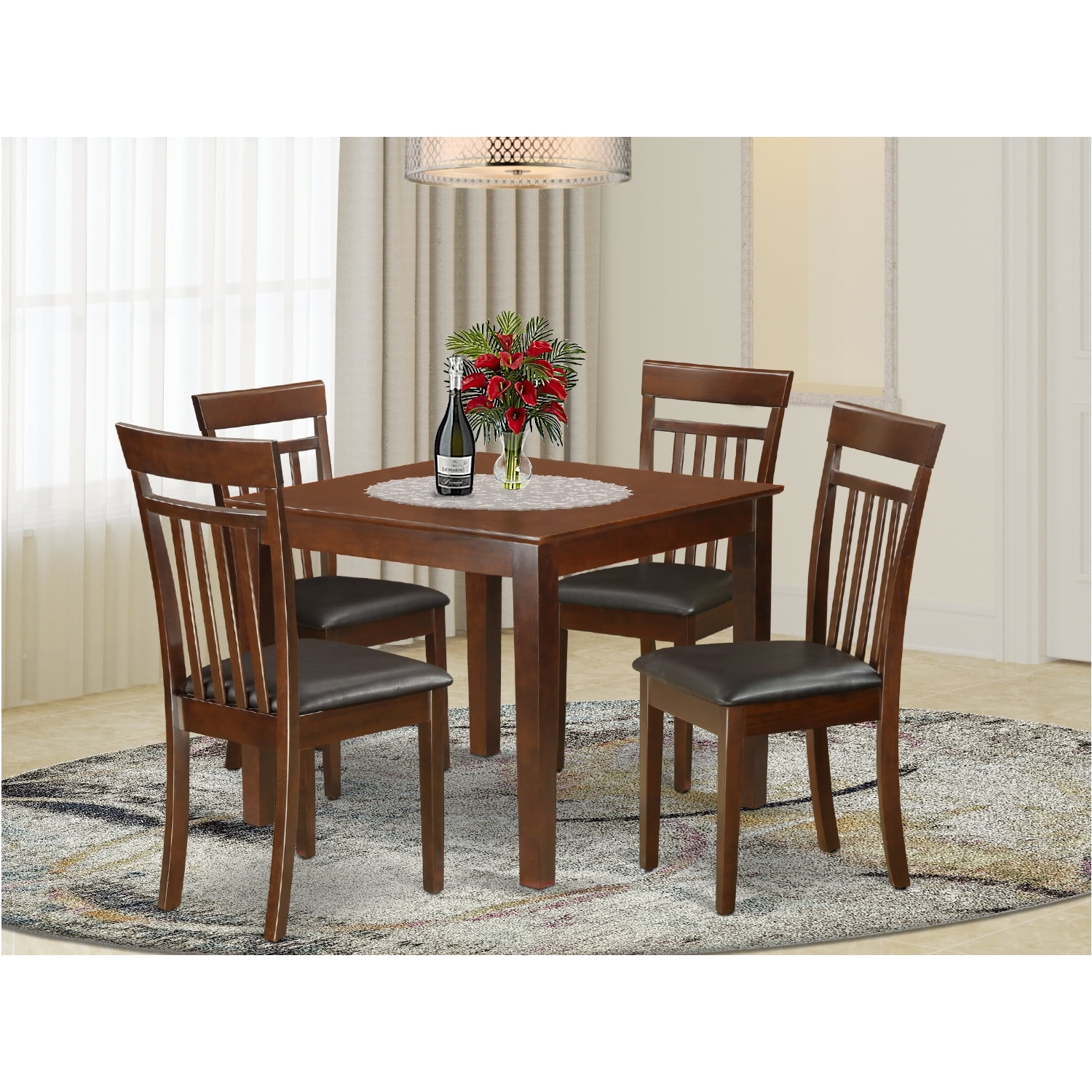 Table And Chair Set With A Dining Table And Kitchen Chairs Finish Mahogany Number Of Items 5 Shape Square Style Leather Seat Walmart Com Walmart Com